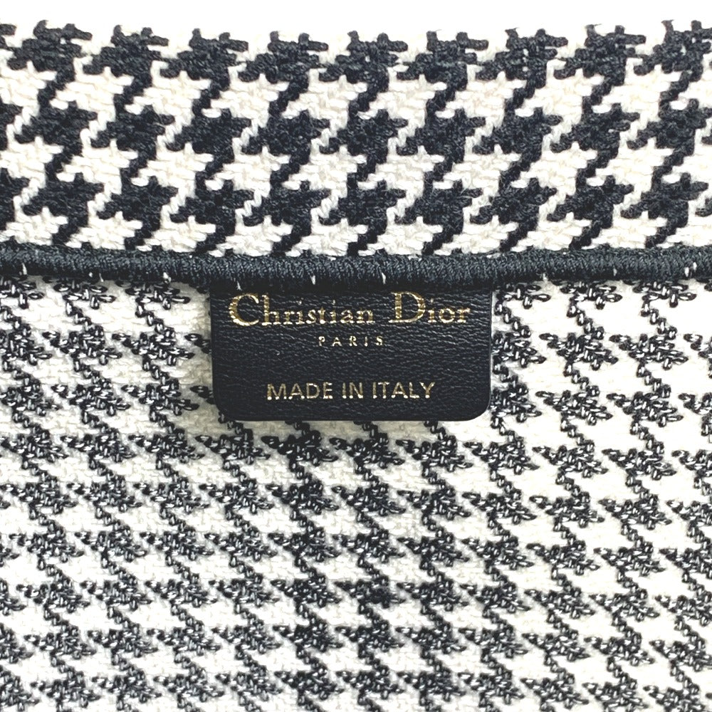 Dior Tote Bag canvas White / black Houndstooth Shoulder Bag Hound Tooth Embroidery Women Used Authentic