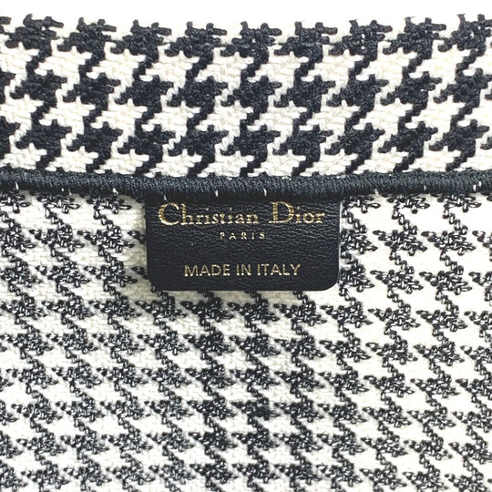 Dior Tote Bag canvas White / black Houndstooth Shoulder Bag Hound Tooth Embroidery Women Used Authentic
