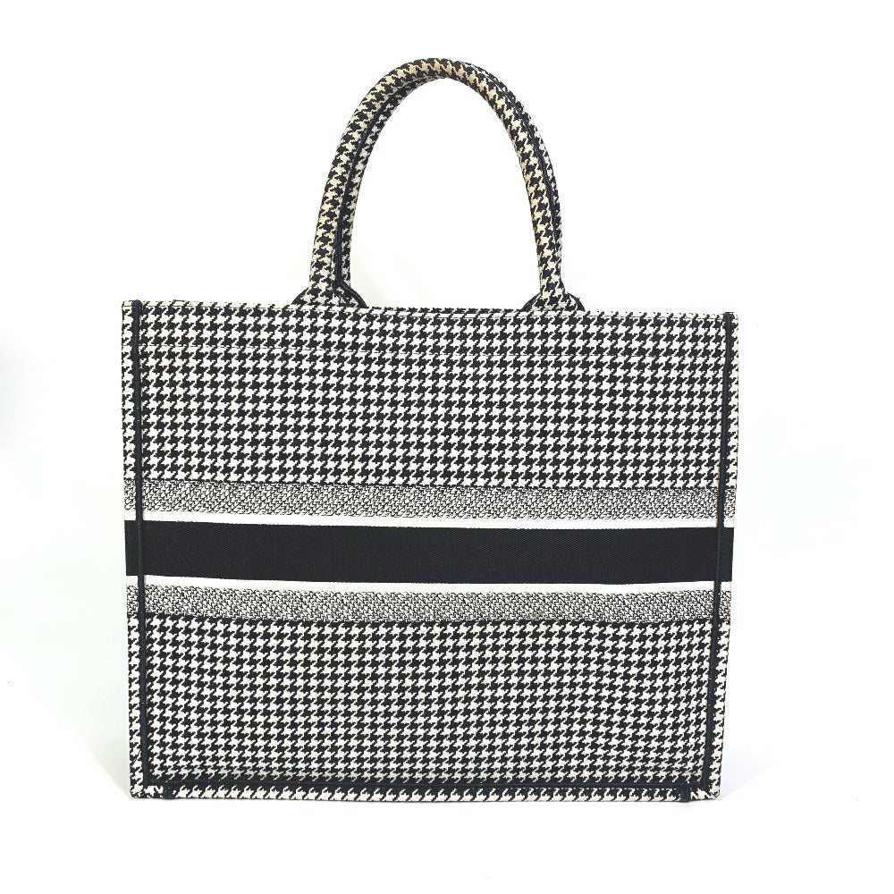 Dior Tote Bag canvas White / black Houndstooth Shoulder Bag Hound Tooth Embroidery Women Used Authentic