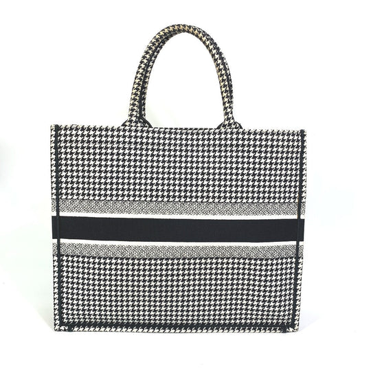 Dior Tote Bag canvas White / black Houndstooth Shoulder Bag Hound Tooth Embroidery Women Used Authentic