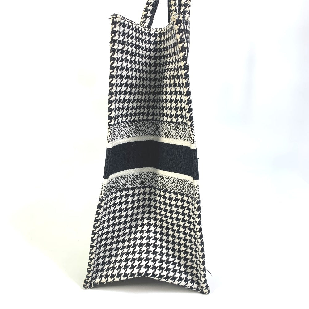 Dior Tote Bag canvas White / black Houndstooth Shoulder Bag Hound Tooth Embroidery Women Used Authentic