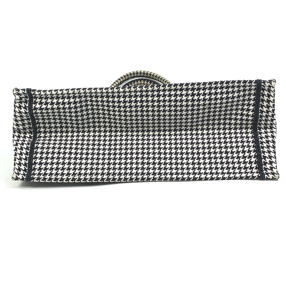 Dior Tote Bag canvas White / black Houndstooth Shoulder Bag Hound Tooth Embroidery Women Used Authentic