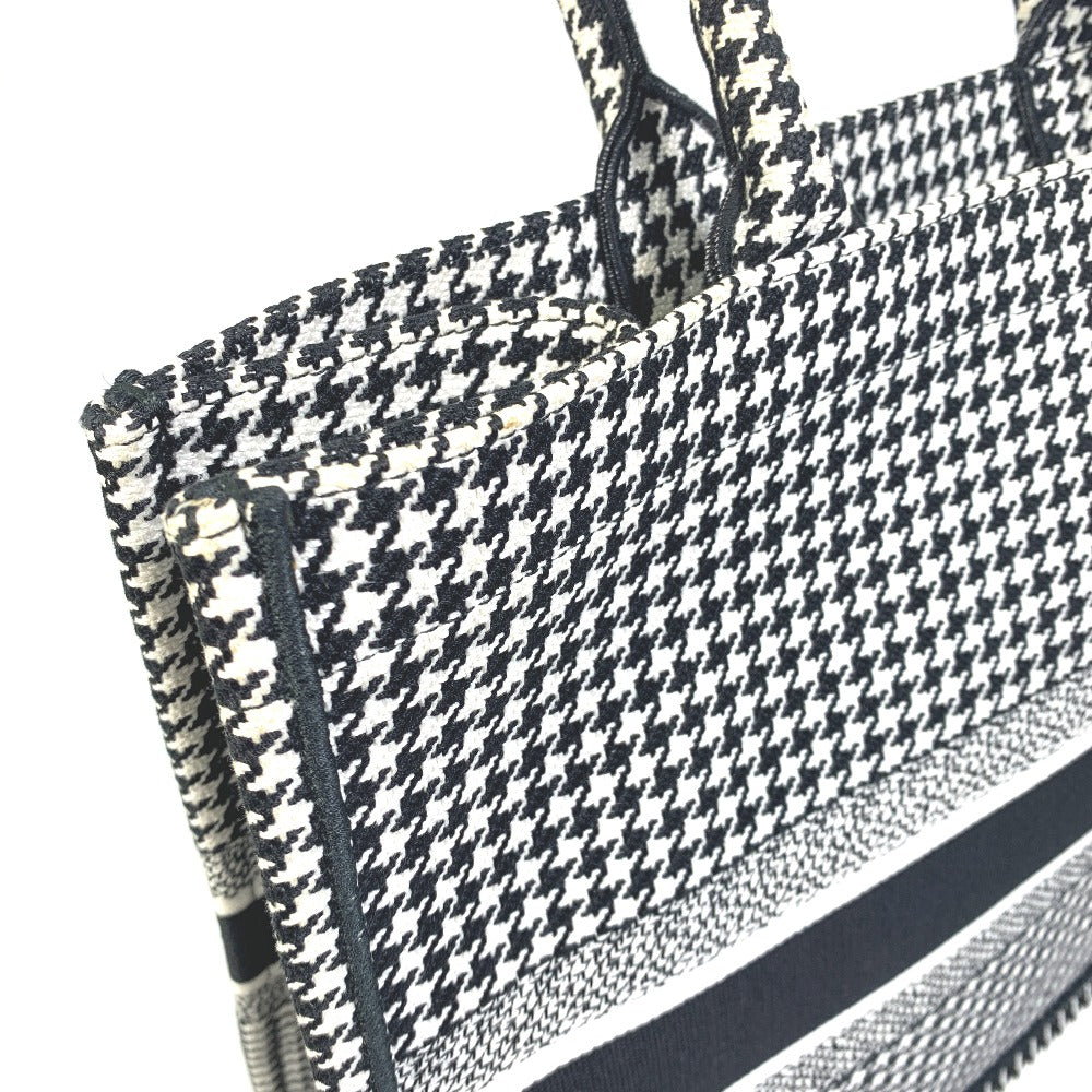 Dior Tote Bag canvas White / black Houndstooth Shoulder Bag Hound Tooth Embroidery Women Used Authentic