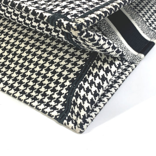 Dior Tote Bag canvas White / black Houndstooth Shoulder Bag Hound Tooth Embroidery Women Used Authentic