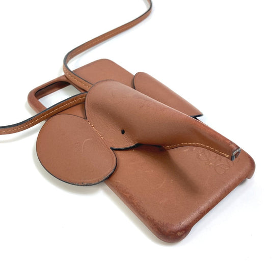 LOEWE Smartphone case leather Brown Phone case iPhone Case Shoulder Strap Women Used Authentic