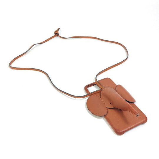 LOEWE Smartphone case leather Brown Phone case iPhone Case Shoulder Strap Women Used Authentic