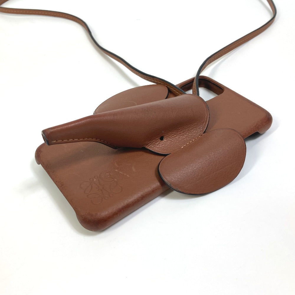 LOEWE Smartphone case leather Brown Phone case iPhone Case Shoulder Strap Women Used Authentic