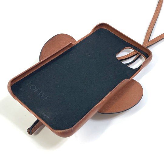 LOEWE Smartphone case leather Brown Phone case iPhone Case Shoulder Strap Women Used Authentic