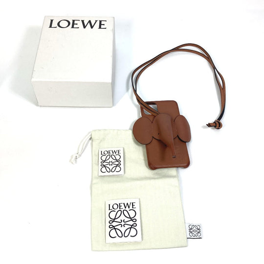 LOEWE Smartphone case leather Brown Phone case iPhone Case Shoulder Strap Women Used Authentic