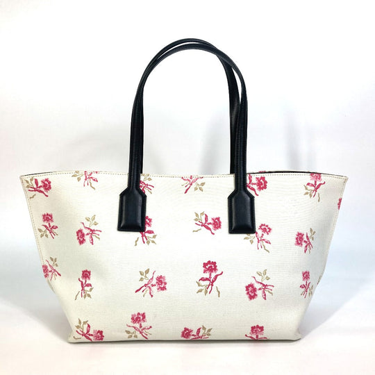 LOEWE Tote Bag Canvas / leather white Flower pattern Shoulder Bag Women Used Authentic