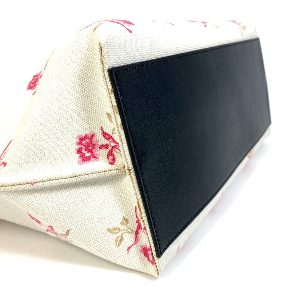 LOEWE Tote Bag Canvas / leather white Flower pattern Shoulder Bag Women Used Authentic