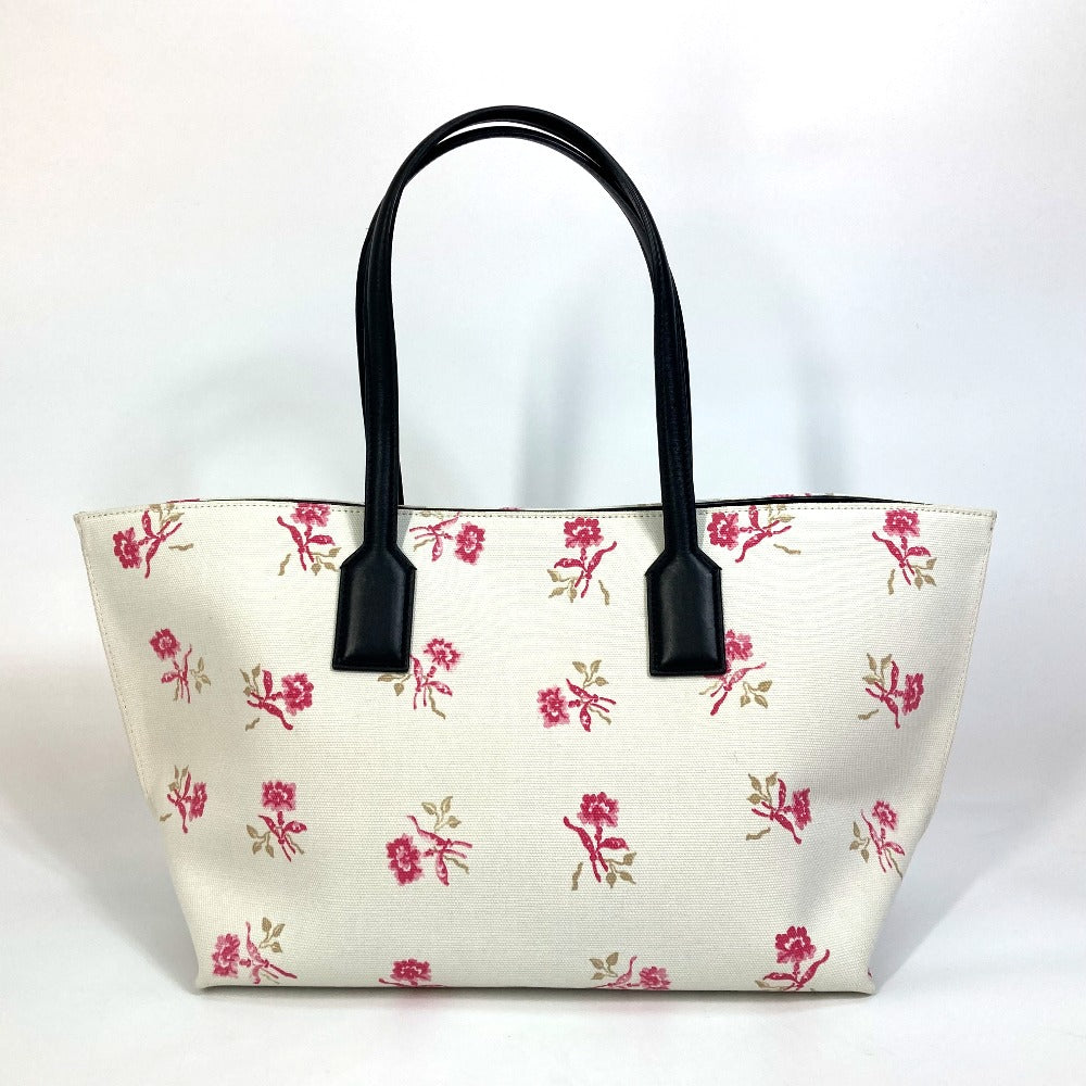 LOEWE Tote Bag Canvas / leather white Flower pattern Shoulder Bag Women Used Authentic