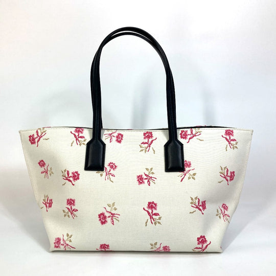 LOEWE Tote Bag Canvas / leather white Flower pattern Shoulder Bag Women Used Authentic