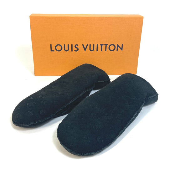 LOUIS VUITTON Glove M76454 Lamb leather black Monogram Muff shearling lamb shearling Women Used Authentic
