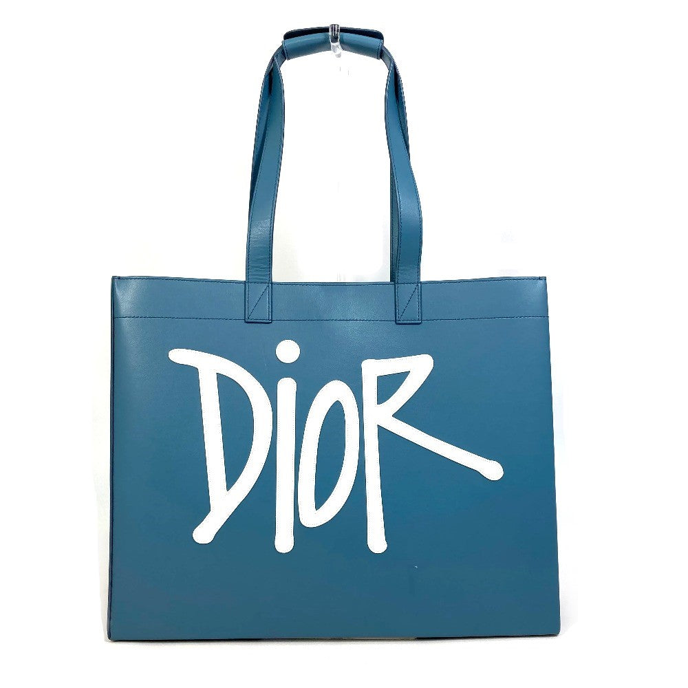 Dior Tote Bag leather blue logo Shawn Stussy collaboration mens Used Authentic