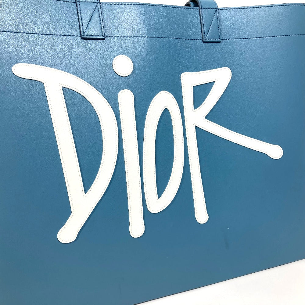 Dior Tote Bag leather blue logo Shawn Stussy collaboration mens Used Authentic
