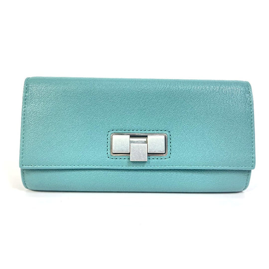 BOTTEGAVENETA Long Wallet Purse 629557 leather blue 2 fold long wallet Continental wallet Women Used Authentic