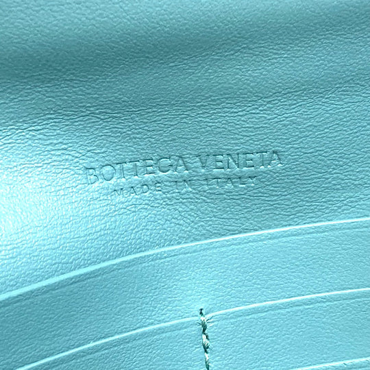 BOTTEGAVENETA Long Wallet Purse 629557 leather blue 2 fold long wallet Continental wallet Women Used Authentic