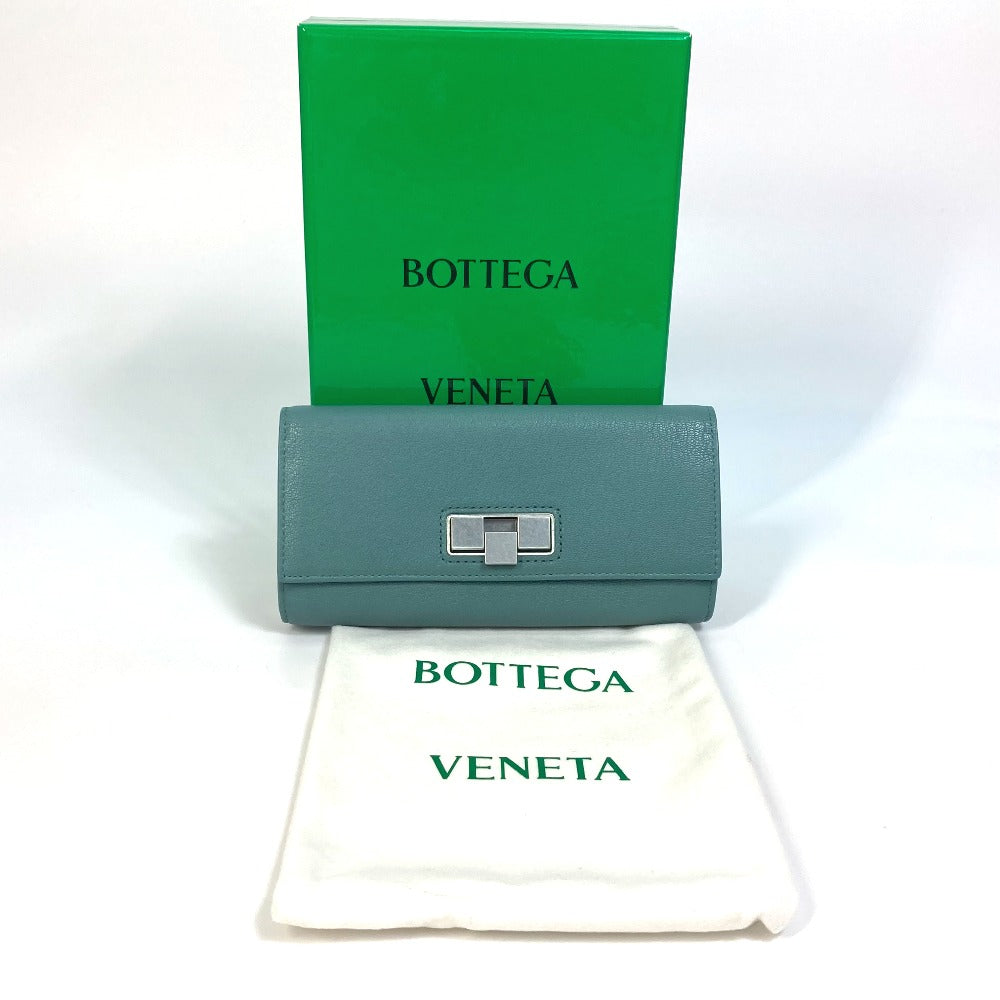 BOTTEGAVENETA Long Wallet Purse 629557 leather blue 2 fold long wallet Continental wallet Women Used Authentic