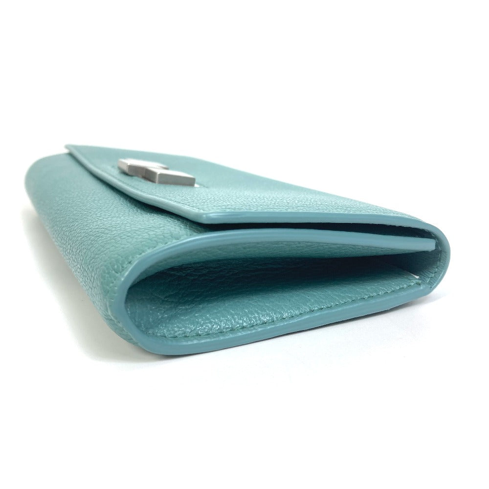 BOTTEGAVENETA Long Wallet Purse 629557 leather blue 2 fold long wallet Continental wallet Women Used Authentic