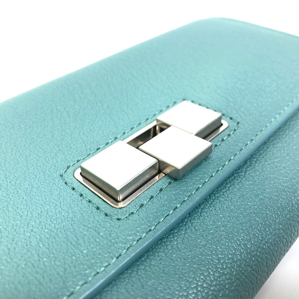 BOTTEGAVENETA Long Wallet Purse 629557 leather blue 2 fold long wallet Continental wallet Women Used Authentic