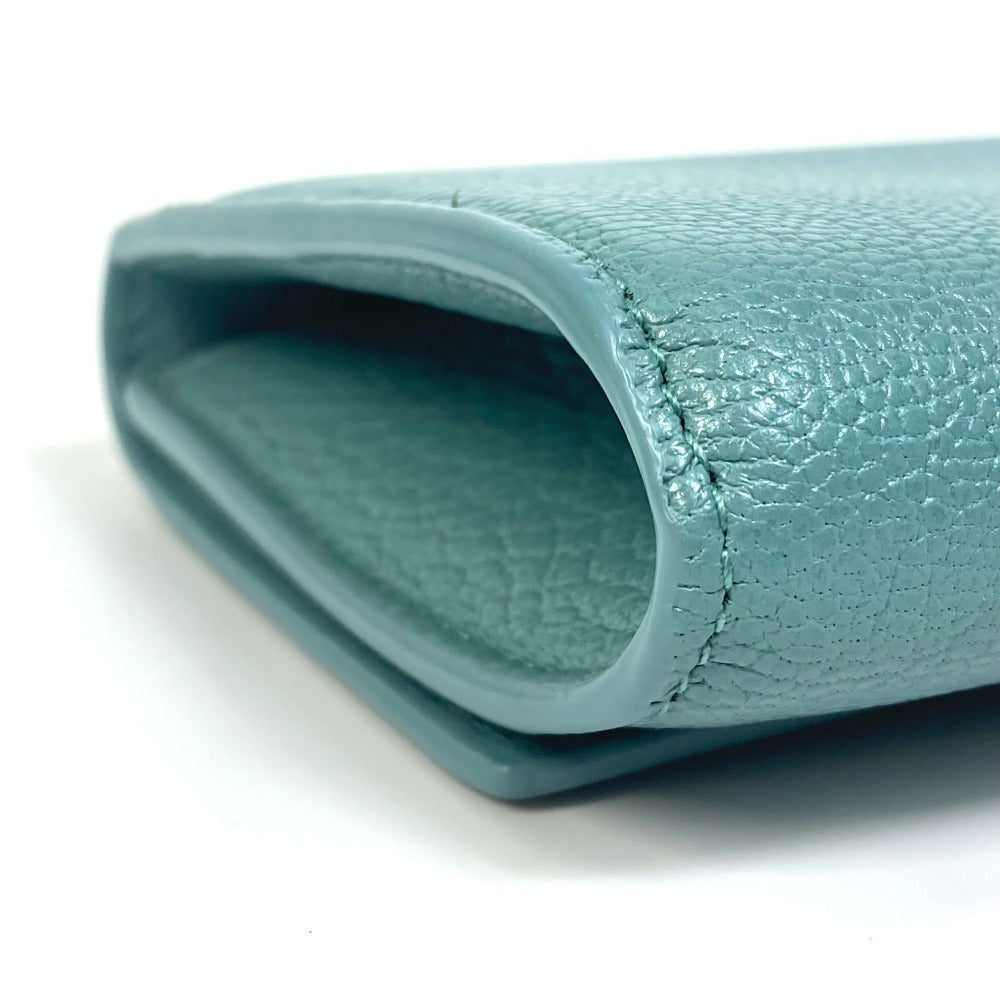 BOTTEGAVENETA Long Wallet Purse 629557 leather blue 2 fold long wallet Continental wallet Women Used Authentic