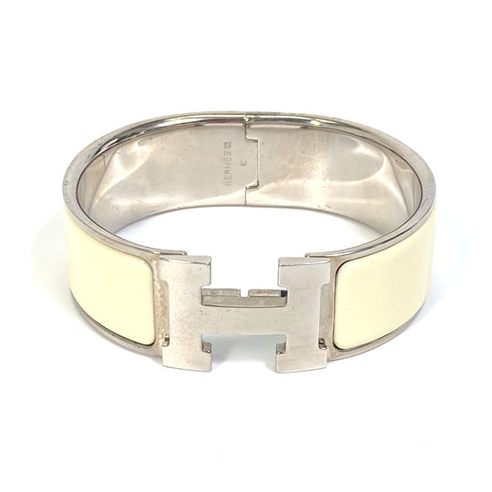 HERMES Bangle Metal, Enamel white H bangle Click Crack H GM Women Used Authentic