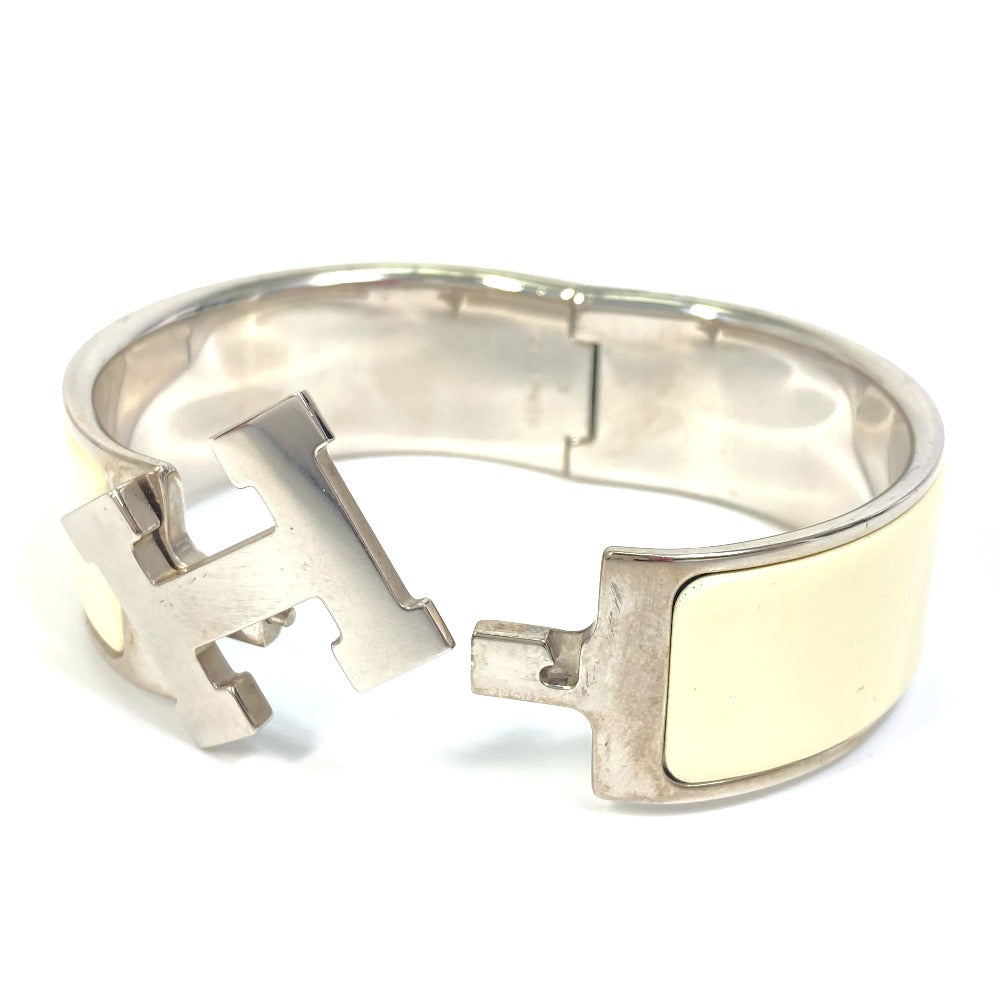 HERMES Bangle Metal, Enamel white H bangle Click Crack H GM Women Used Authentic