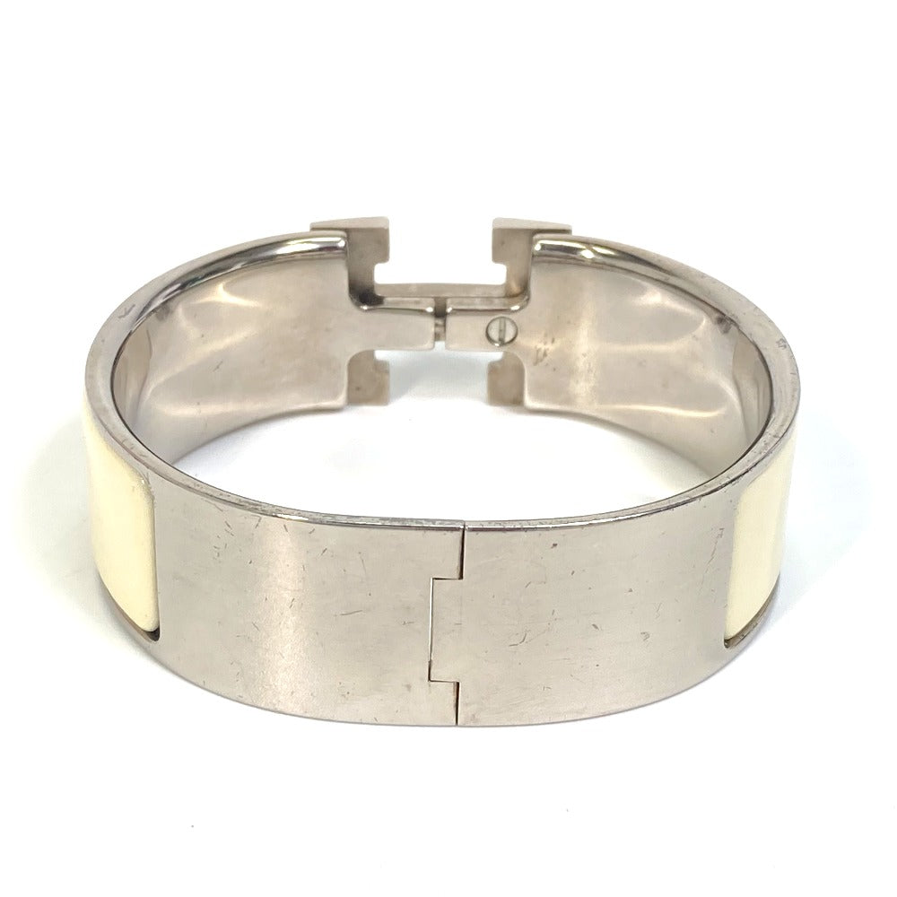 HERMES Bangle Metal, Enamel white H bangle Click Crack H GM Women Used Authentic