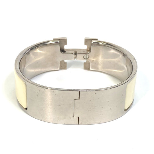 HERMES Bangle Metal, Enamel white H bangle Click Crack H GM Women Used Authentic