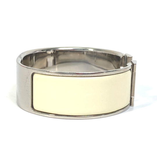 HERMES Bangle Metal, Enamel white H bangle Click Crack H GM Women Used Authentic
