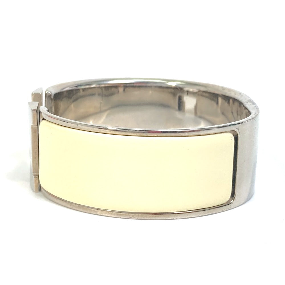 HERMES Bangle Metal, Enamel white H bangle Click Crack H GM Women Used Authentic