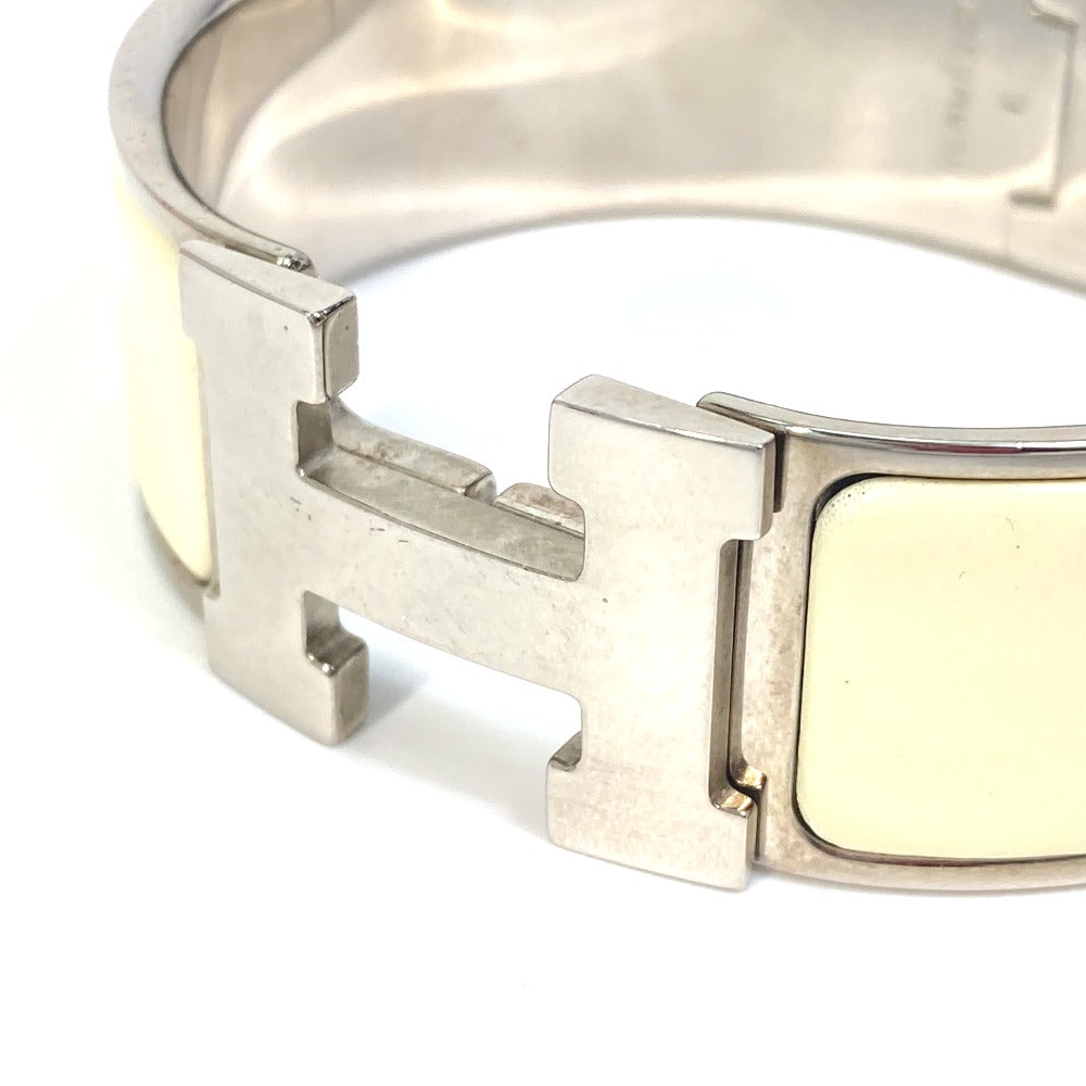 HERMES Bangle Metal, Enamel white H bangle Click Crack H GM Women Used Authentic