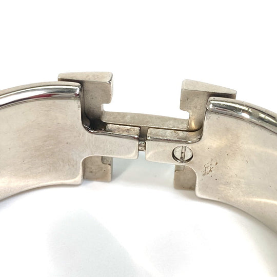 HERMES Bangle Metal, Enamel white H bangle Click Crack H GM Women Used Authentic