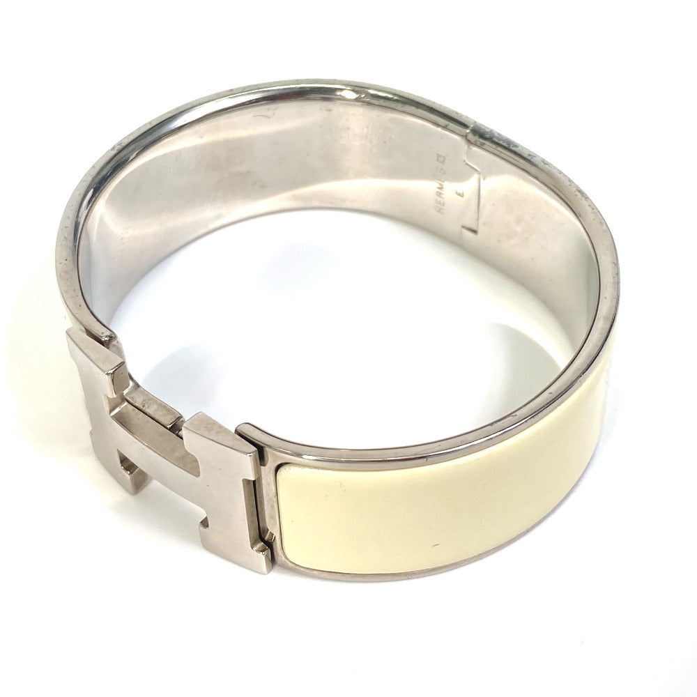 HERMES Bangle Metal, Enamel white H bangle Click Crack H GM Women Used Authentic