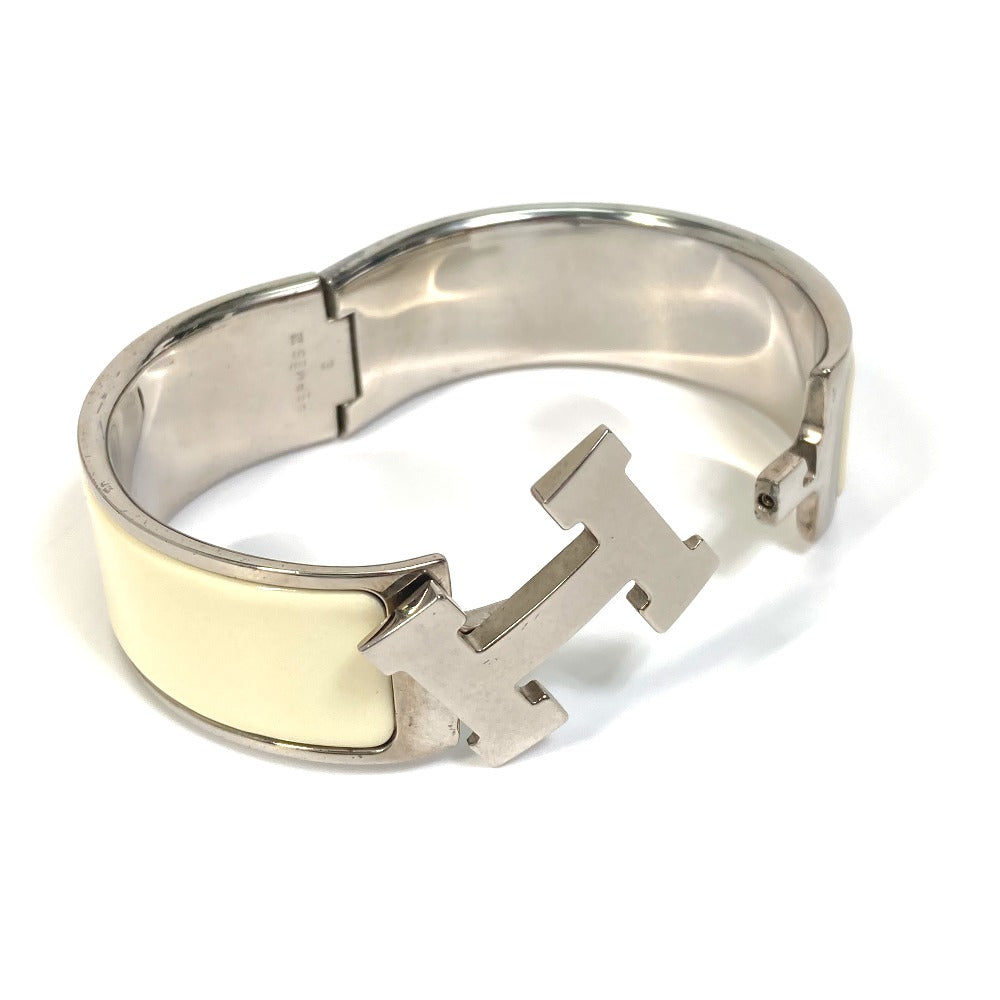 HERMES Bangle Metal, Enamel white H bangle Click Crack H GM Women Used Authentic