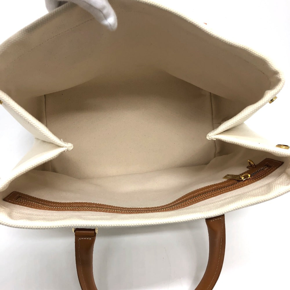 CELINE Tote Bag Canvas / leather white logo Tote Bag Women Used Authentic