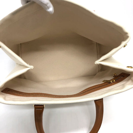 CELINE Tote Bag Canvas / leather white logo Tote Bag Women Used Authentic