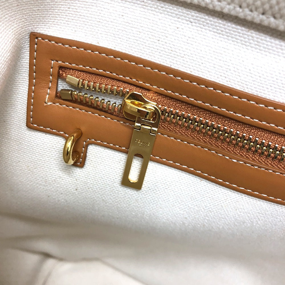 CELINE Tote Bag Canvas / leather white logo Tote Bag Women Used Authentic