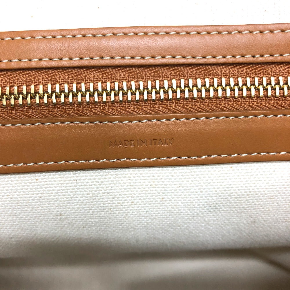 CELINE Tote Bag Canvas / leather white logo Tote Bag Women Used Authentic