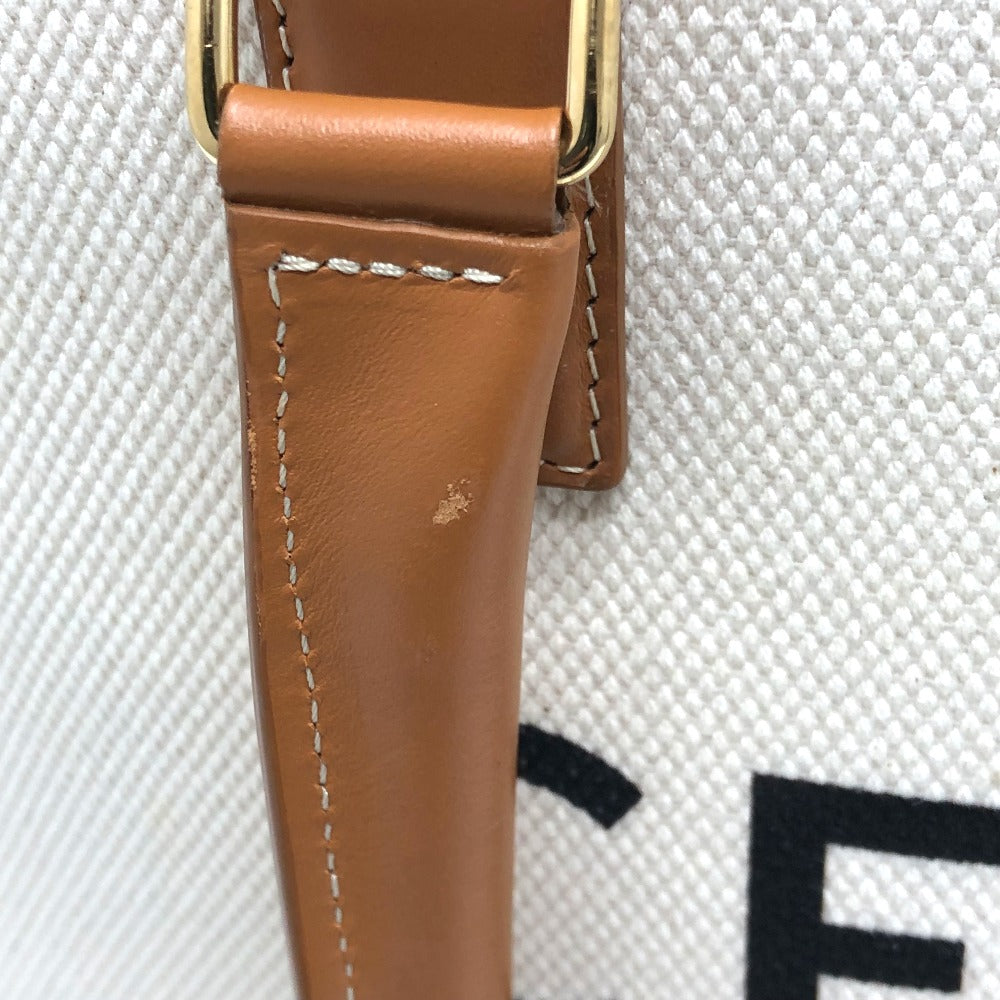 CELINE Tote Bag Canvas / leather white logo Tote Bag Women Used Authentic