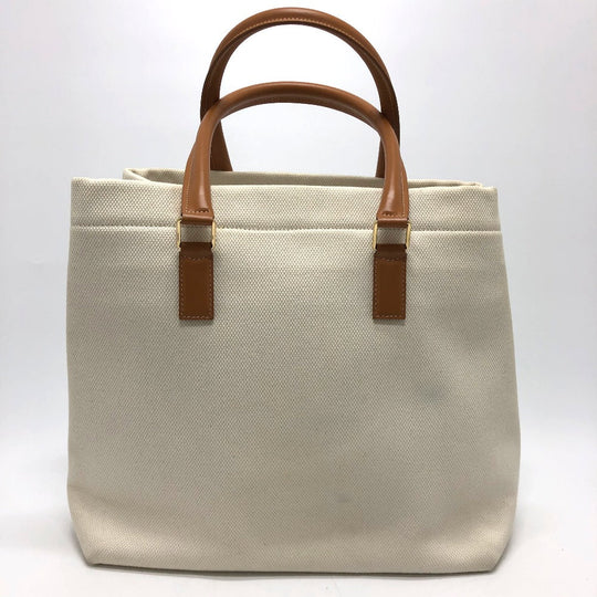 CELINE Tote Bag Canvas / leather white logo Tote Bag Women Used Authentic