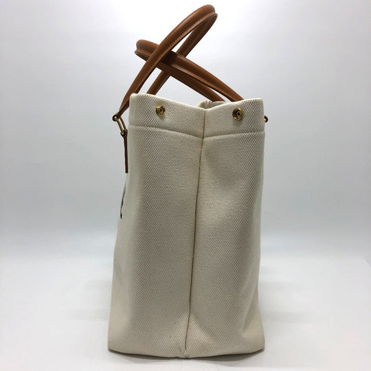 CELINE Tote Bag Canvas / leather white logo Tote Bag Women Used Authentic