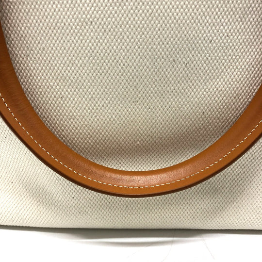 CELINE Tote Bag Canvas / leather white logo Tote Bag Women Used Authentic