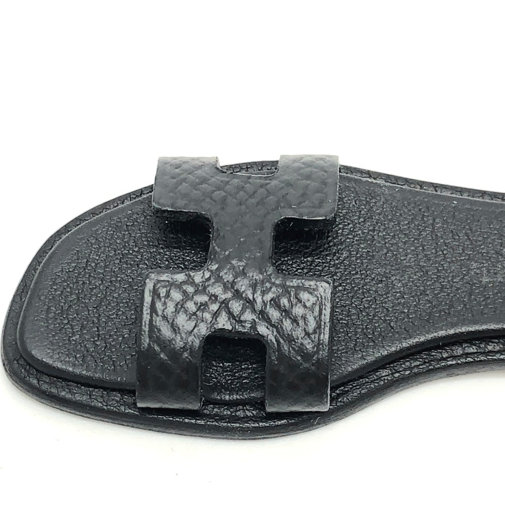 HERMES charm Epsom black Sandals Oran Nano Women Used Authentic