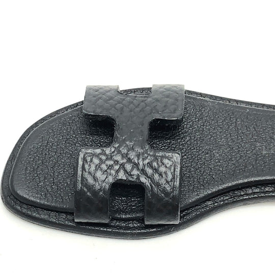 HERMES charm Epsom black Sandals Oran Nano Women Used Authentic