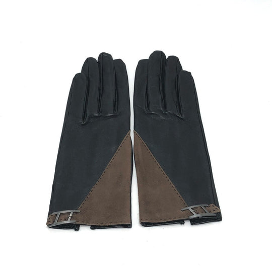 HERMES gloves leather Brown H logo Glove Women 7 Used Authentic