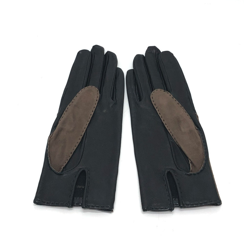 HERMES gloves leather Brown H logo Glove Women 7 Used Authentic