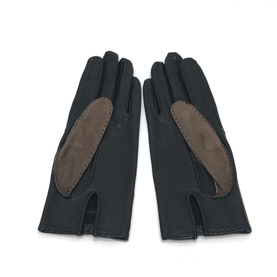 HERMES gloves leather Brown H logo Glove Women 7 Used Authentic