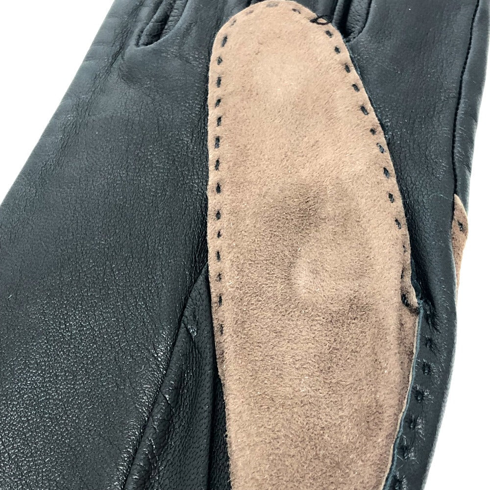 HERMES gloves leather Brown H logo Glove Women 7 Used Authentic